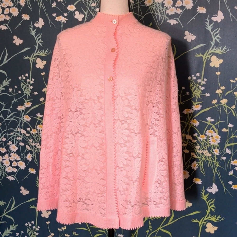 Vintage Pink Knit Poncho Cardigan Sweater